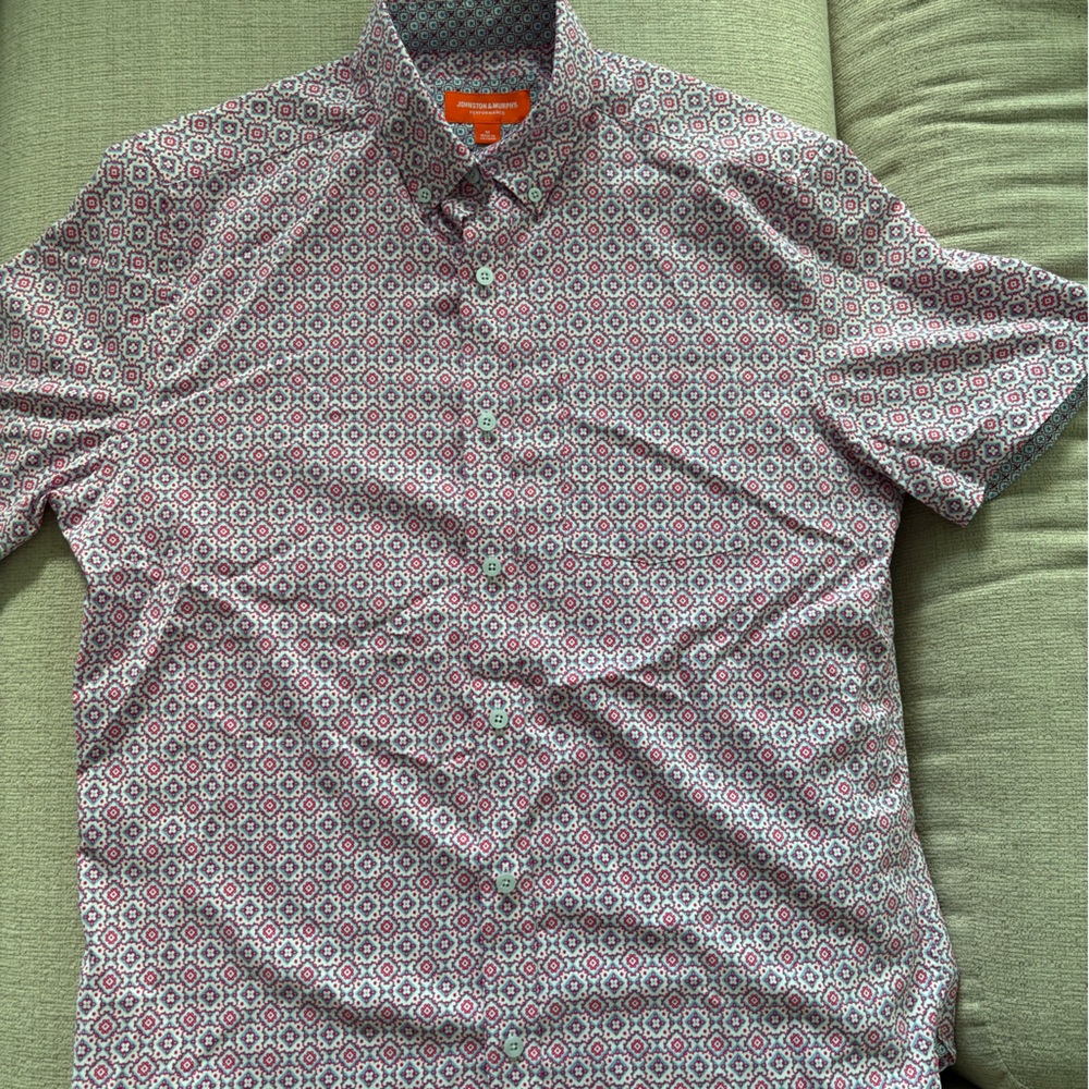 Johnston & Murphy Red and White Geometric Shirt